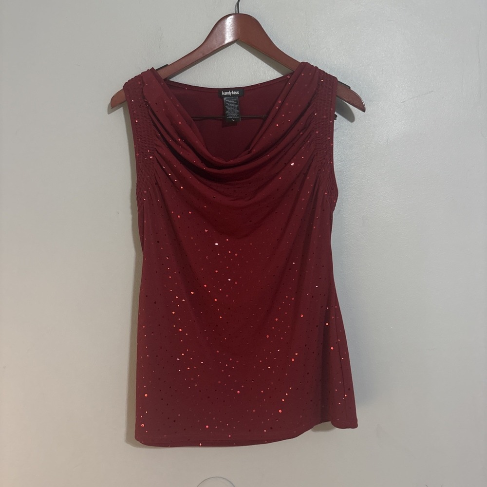 Kandy Kiss‎ Women's Red Sleeveless Top Size Large Classy Dressy Shinny